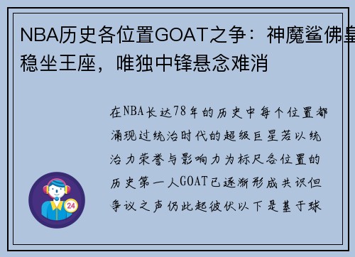 NBA历史各位置GOAT之争：神魔鲨佛皇稳坐王座，唯独中锋悬念难消